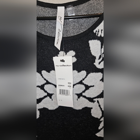 NY Collection Dana Sweater Dress Black and White Floral Long Sleeve Jacquard - Picture 4 of 5